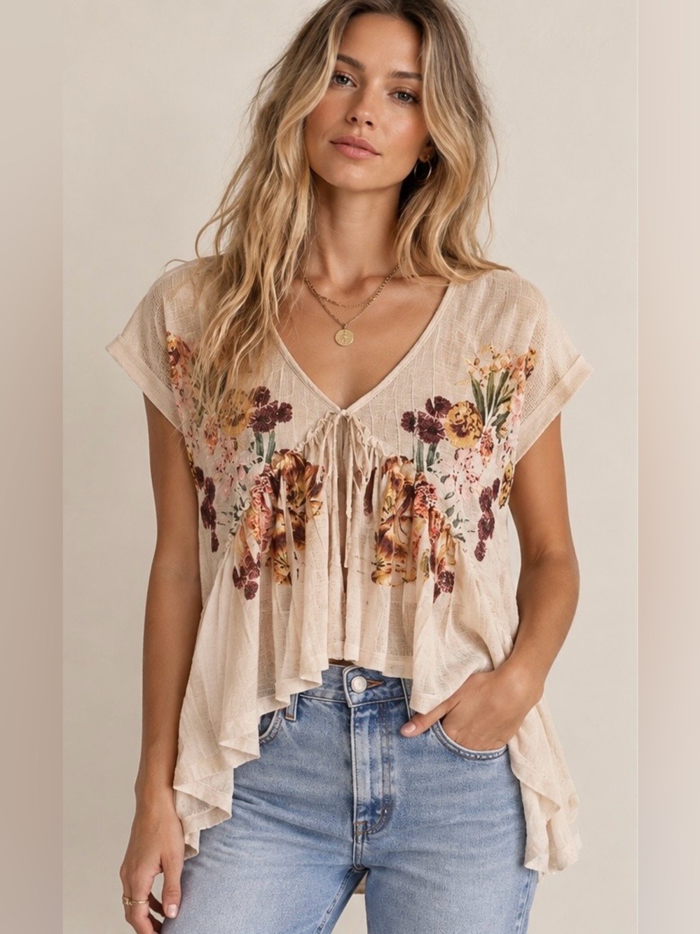 Floral Embroidered Babydoll Blouse